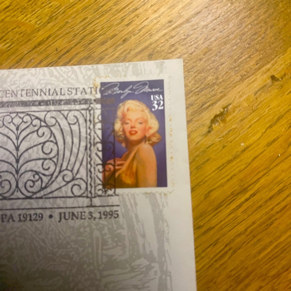 Marilyn Monroe stamp, June 1995. Falls Bridge Centennial Station envelope.